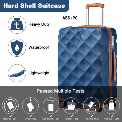 Easy Luggage K2395L - British Traveller 24 Inch Ultralight ABS And Polycarbonate Bumpy Diamond Suitcase With TSA Lock - Navy And Brown