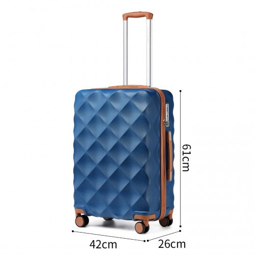 Easy Luggage K2395L - British Traveller 24 Inch Ultralight ABS And Polycarbonate Bumpy Diamond Suitcase With TSA Lock - Navy And Brown