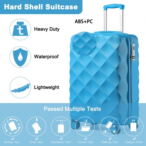 Easy Luggage K2395L - British Traveller 20 Inch Ultralight ABS And Polycarbonate Bumpy Diamond Suitcase With TSA Lock - Blue