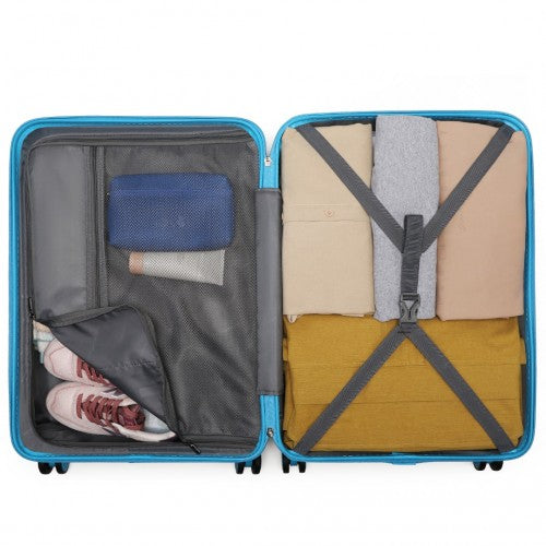 Easy Luggage K2395L - British Traveller Ultralight ABS And Polycarbonate Bumpy Diamond 4 Pcs Luggage Set With TSA Lock - Blue