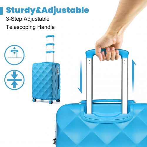 Easy Luggage K2395L - British Traveller Ultralight ABS And Polycarbonate Bumpy Diamond 4 Pcs Luggage Set With TSA Lock - Blue