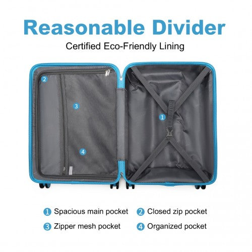 Easy Luggage K2395L - British Traveller Ultralight ABS And Polycarbonate Bumpy Diamond 4 Pcs Luggage Set With TSA Lock - Blue