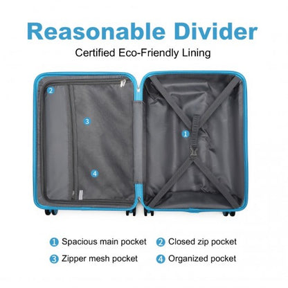Easy Luggage K2395L - British Traveller Ultralight ABS And Polycarbonate Bumpy Diamond 4 Pcs Luggage Set With TSA Lock - Blue