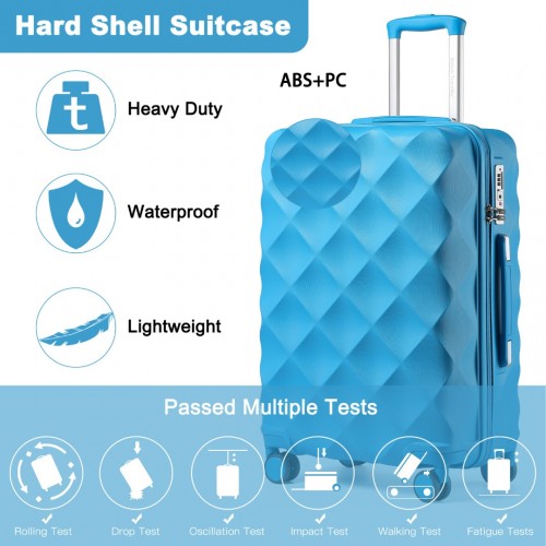 Easy Luggage K2395L - British Traveller Ultralight ABS And Polycarbonate Bumpy Diamond 4 Pcs Luggage Set With TSA Lock - Blue