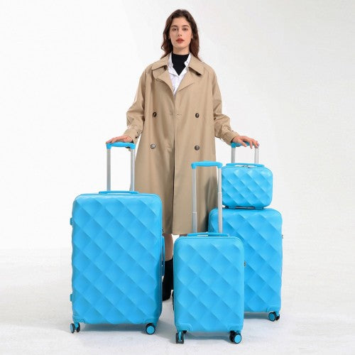 Easy Luggage K2395L - British Traveller Ultralight ABS And Polycarbonate Bumpy Diamond 4 Pcs Luggage Set With TSA Lock - Blue