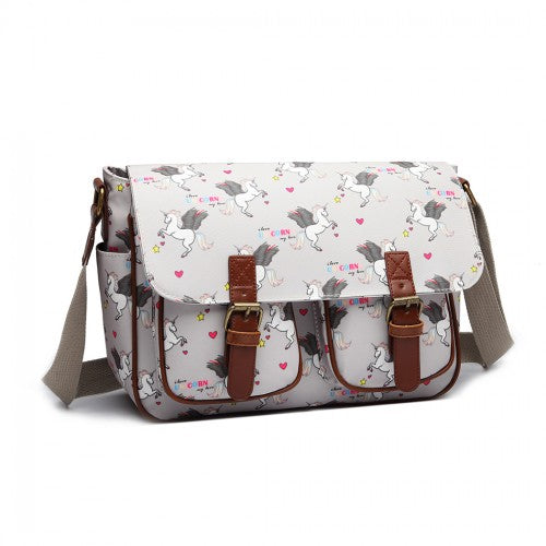 Easy Luggage L1107 UN - Miss Lulu Matte Oilcloth Unicorn Satchel - Grey