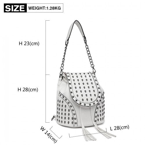 Easy Luggage L1414 - Miss Lulu Skull Studded Backpack Shoulder Bag - Beige