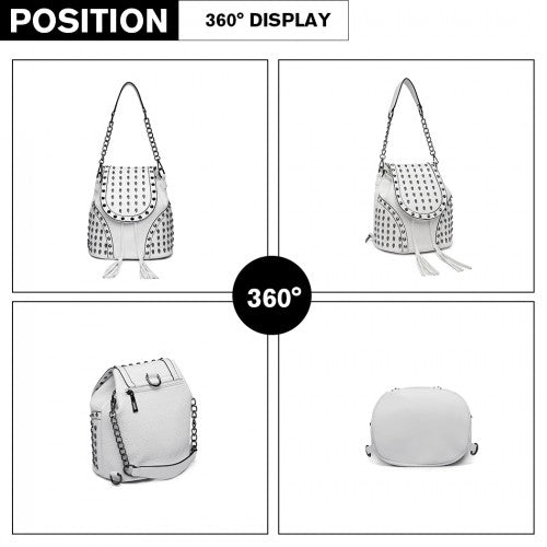 Easy Luggage L1414 - Miss Lulu Skull Studded Backpack Shoulder Bag - Beige