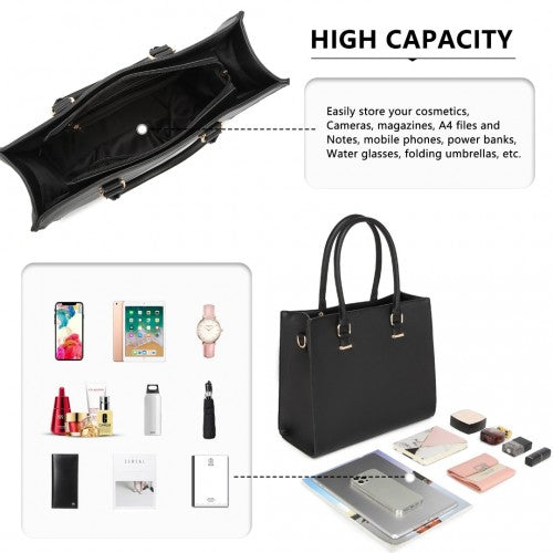 Easy Luggage L1509-1 - Miss Lulu Leather Look Classic Square Shoulder Bag - Black
