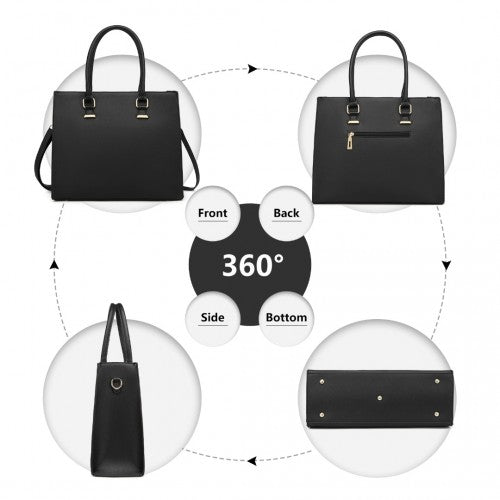 Easy Luggage L1509-1 - Miss Lulu Leather Look Classic Square Shoulder Bag - Black