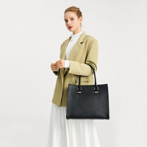 Easy Luggage L1509-1 - Miss Lulu Leather Look Classic Square Shoulder Bag - Black