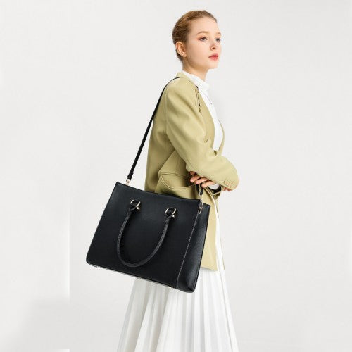 Easy Luggage L1509-1 - Miss Lulu Leather Look Classic Square Shoulder Bag - Black