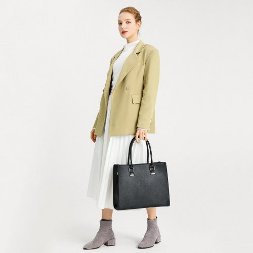 Easy Luggage L1509-1 - Miss Lulu Leather Look Classic Square Shoulder Bag - Black