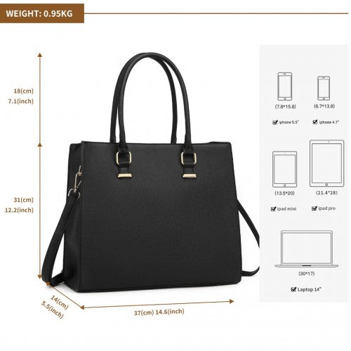 Easy Luggage L1509-1 - Miss Lulu Leather Look Classic Square Shoulder Bag - Black