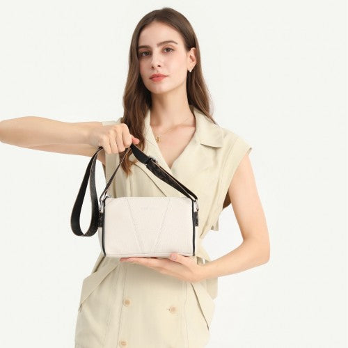 Easy Luggage L2310 - Miss Lulu Simple And Elegant Wide Strap Genuine Leather Crossbody Bag - Black
