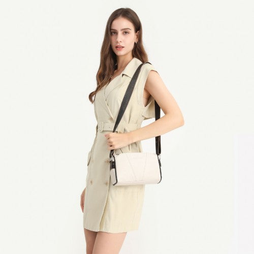 Easy Luggage L2310 - Miss Lulu Simple And Elegant Wide Strap Genuine Leather Crossbody Bag - Black