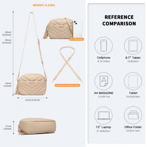Easy Luggage LA2119-1 - Miss LuLu Lightweight Quilted Leather Cross body Bag - Khaki