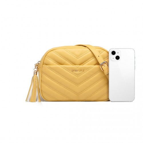 Easy Luggage LA2119-1 - Miss LuLu Lightweight Quilted Leather Cross body Bag - Yellow