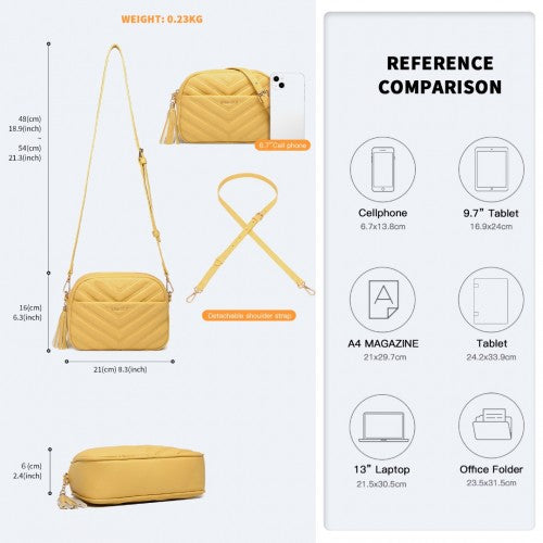 Easy Luggage LA2119-1 - Miss LuLu Lightweight Quilted Leather Cross body Bag - Yellow