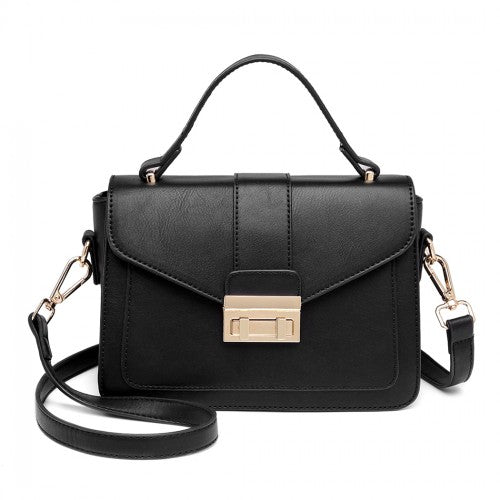 Easy Luggage LB2033 - Miss Lulu Leather Look Midi Handbag - Black