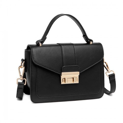Easy Luggage LB2033 - Miss Lulu Leather Look Midi Handbag - Black