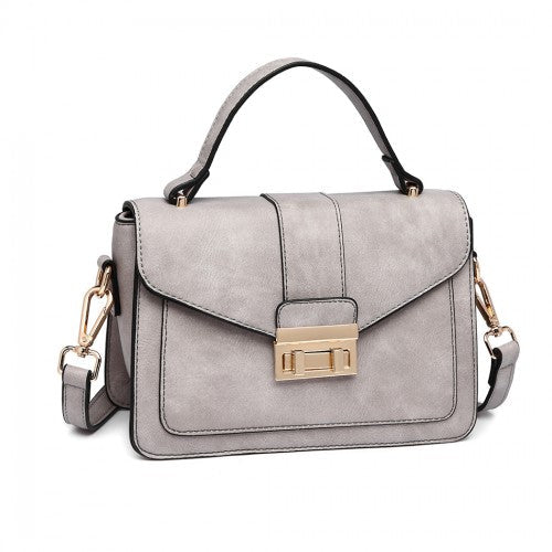 Easy Luggage LB2033 - Miss Lulu Leather Look Midi Handbag - Grey