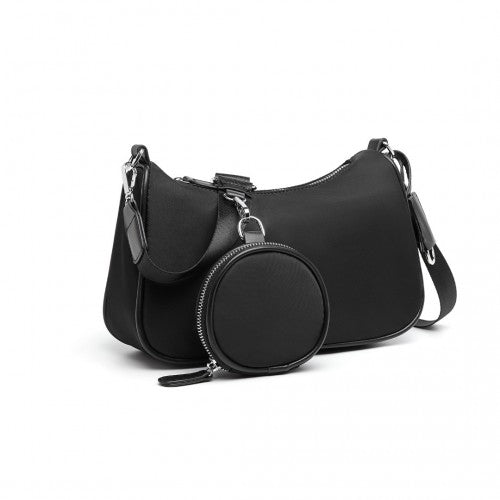 Easy Luggage LB2060 - Miss Lulu Cross-Body Handbag with a Detachable Pouch - Black