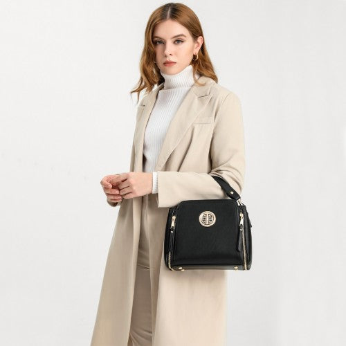 Easy Luggage LB2126 - Miss Lulu Leather Look Practical Crossbody Bag - Black