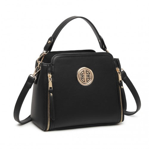 Easy Luggage LB2126 - Miss Lulu Leather Look Practical Crossbody Bag - Black