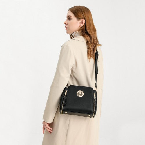 Easy Luggage LB2126 - Miss Lulu Leather Look Practical Crossbody Bag - Black