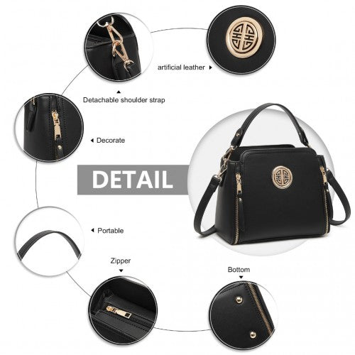 Easy Luggage LB2126 - Miss Lulu Leather Look Practical Crossbody Bag - Black