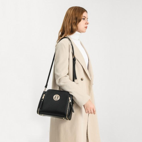 Easy Luggage LB2126 - Miss Lulu Leather Look Practical Crossbody Bag - Black