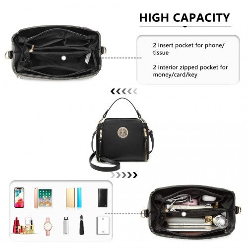 Easy Luggage LB2126 - Miss Lulu Leather Look Practical Crossbody Bag - Black