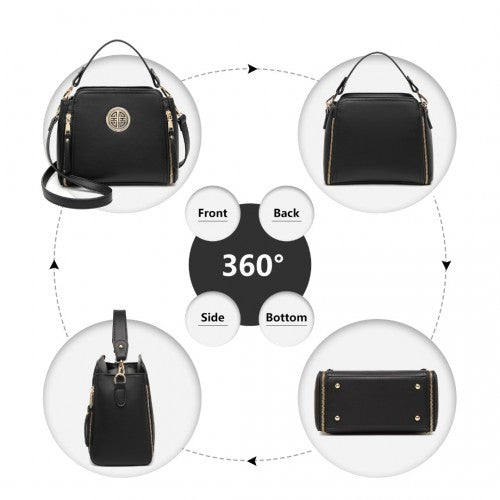 Easy Luggage LB2126 - Miss Lulu Leather Look Practical Crossbody Bag - Black