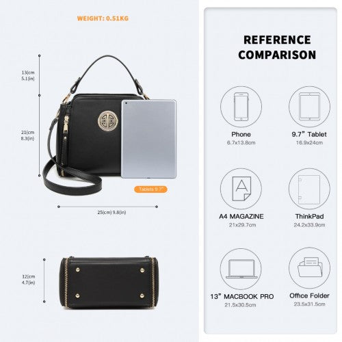 Easy Luggage LB2126 - Miss Lulu Leather Look Practical Crossbody Bag - Black