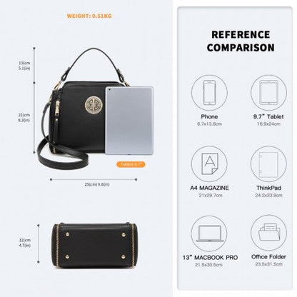 Easy Luggage LB2126 - Miss Lulu Leather Look Practical Crossbody Bag - Black