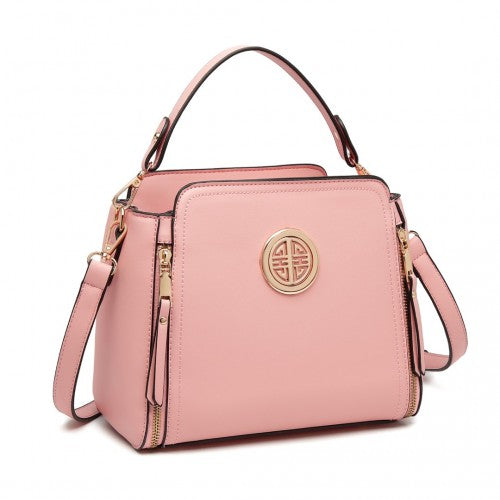 Easy Luggage LB2126 - Miss Lulu Leather Look Practical Crossbody Bag - Pink