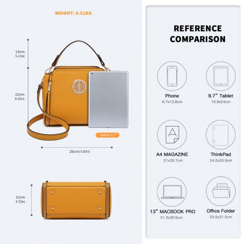 Easy Luggage LB2126 - Miss Lulu Leather Look Practical Crossbody Bag - Yellow