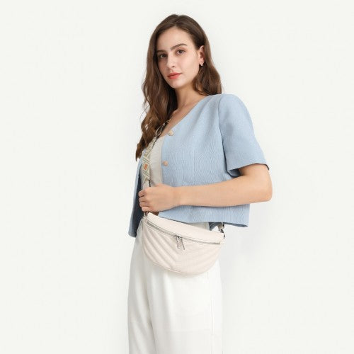 Easy Luggage LB2307 - Miss Lulu Wide Strap Bum Bag Lightweight Adjustable Waist Bag - Beige