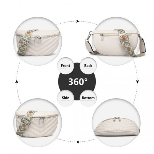 Easy Luggage LB2307 - Miss Lulu Wide Strap Bum Bag Lightweight Adjustable Waist Bag - Beige
