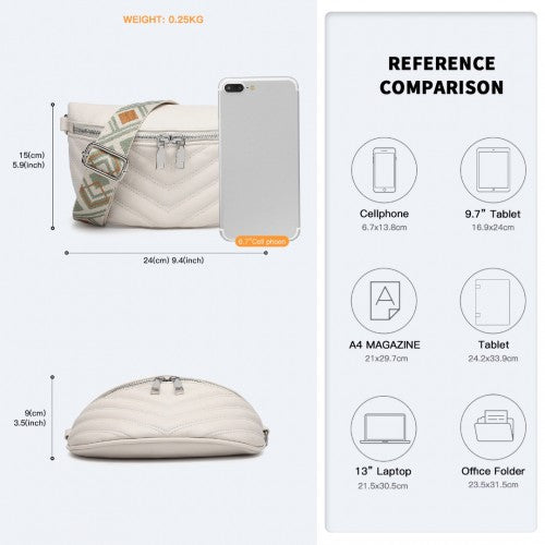 Easy Luggage LB2307 - Miss Lulu Wide Strap Bum Bag Lightweight Adjustable Waist Bag - Beige