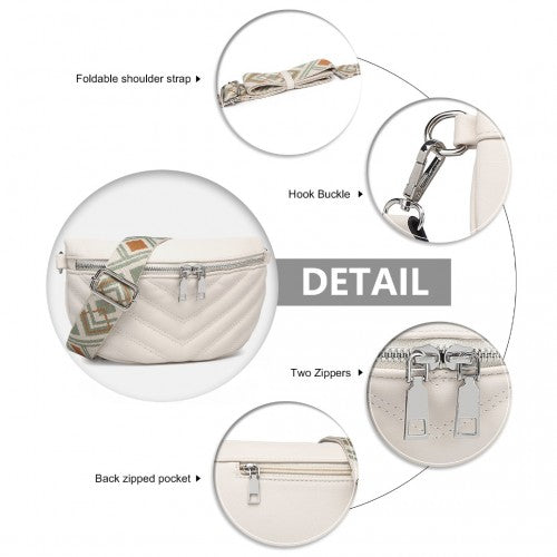 Easy Luggage LB2307 - Miss Lulu Wide Strap Bum Bag Lightweight Adjustable Waist Bag - Beige