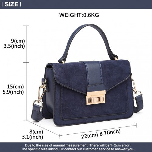 Easy Luggage LB6872 - Miss Lulu Matte PU Leather Midi Handbag Cross Body Bag - Navy