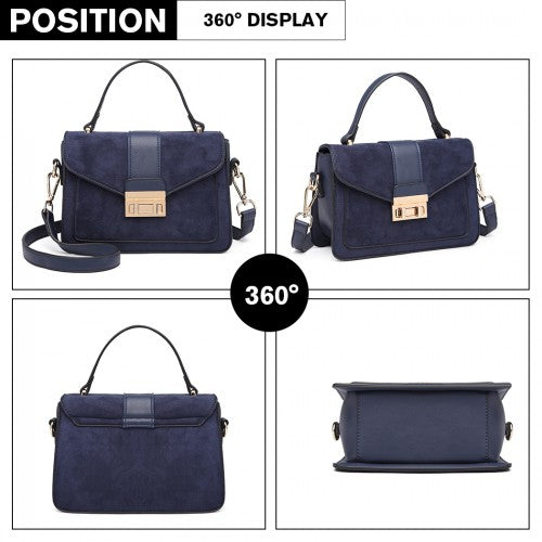 Easy Luggage LB6872 - Miss Lulu Matte PU Leather Midi Handbag Cross Body Bag - Navy