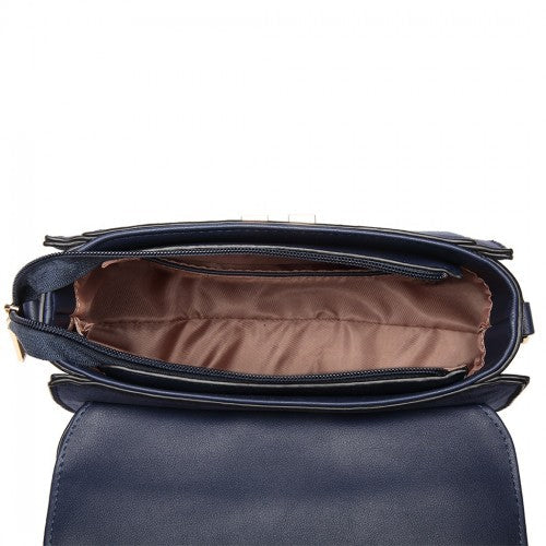 Easy Luggage LB6872 - Miss Lulu Matte PU Leather Midi Handbag Cross Body Bag - Navy