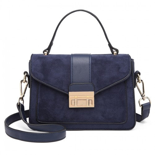 Easy Luggage LB6872 - Miss Lulu Matte PU Leather Midi Handbag Cross Body Bag - Navy