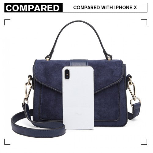 Easy Luggage LB6872 - Miss Lulu Matte PU Leather Midi Handbag Cross Body Bag - Navy
