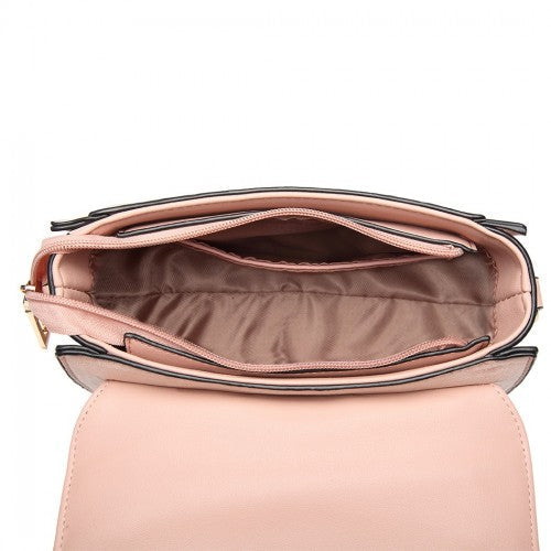 Easy Luggage LB6872 - Miss Lulu Matte PU Leather Midi Handbag Cross Body Bag - Pink