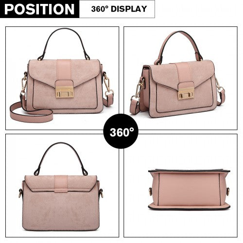 Easy Luggage LB6872 - Miss Lulu Matte PU Leather Midi Handbag Cross Body Bag - Pink