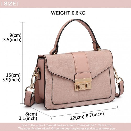 Easy Luggage LB6872 - Miss Lulu Matte PU Leather Midi Handbag Cross Body Bag - Pink
